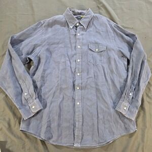 Ralph Lauren Rugby Men XL Blue 100% Linen Button Down Shirt Long Sleeve Flap Pkt